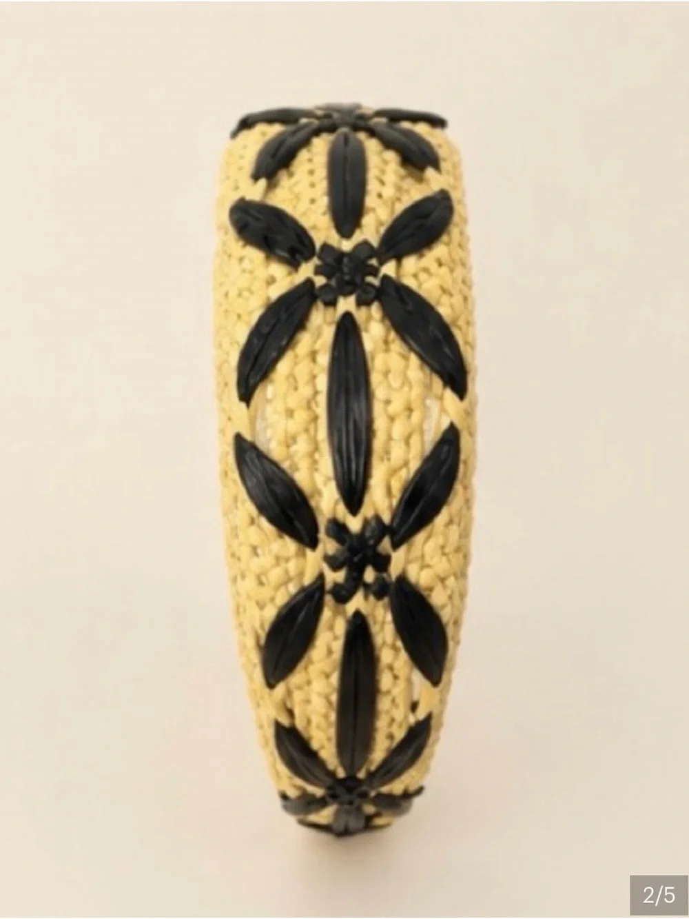Yellow Woven Headband with Black Floral Trim